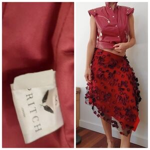 PRITCH LONDON hermes Detail Punk Red 100% Lambskin Leather Vest Top S